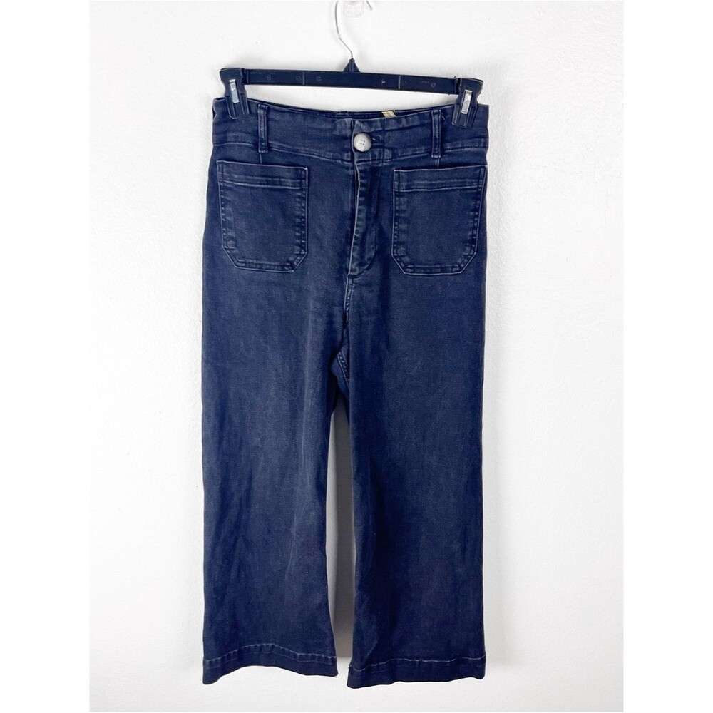 ANTHROPOLOGIE MAEVE The Colette Black Cropped High Rise Wide Leg Jeans 28 Boho